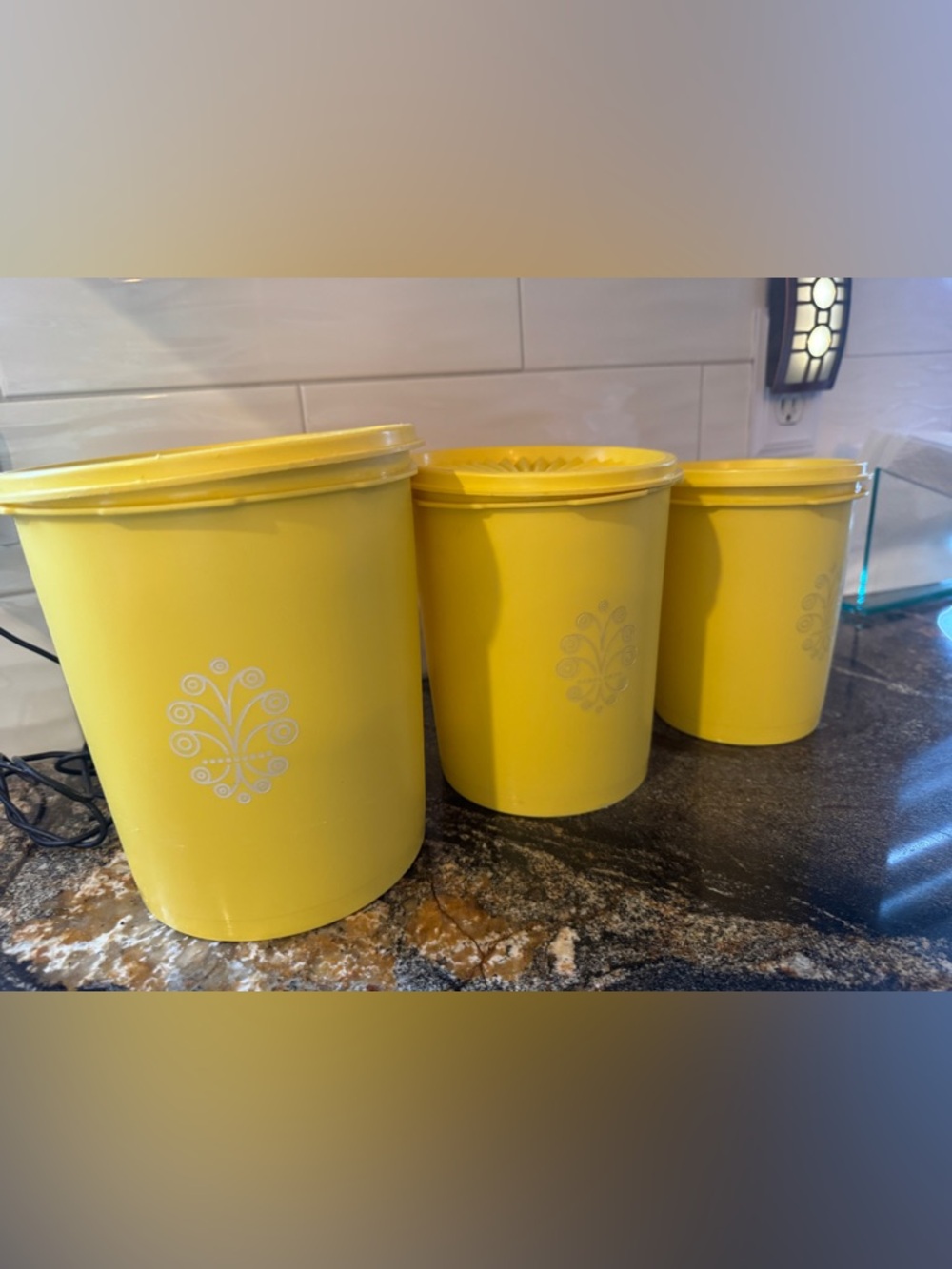 Tupperware set of 3 Bright Yellow Storage Canisters # 807-809-811